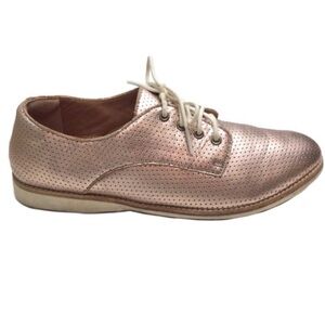 Rollie Derby Punch Rose Gold Metallic Perforated Leather Lace-Up Shoes Size 7